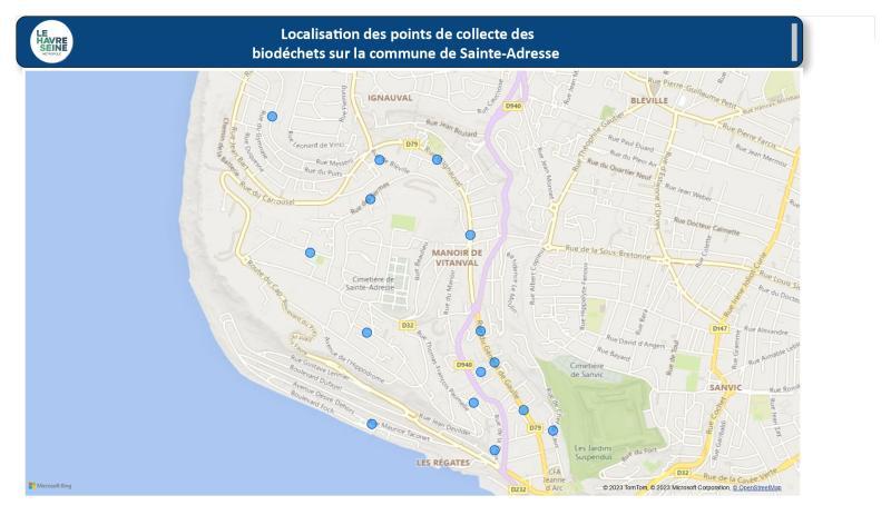 Carte des points de collecte des biodéchets à Sainte-Adresse